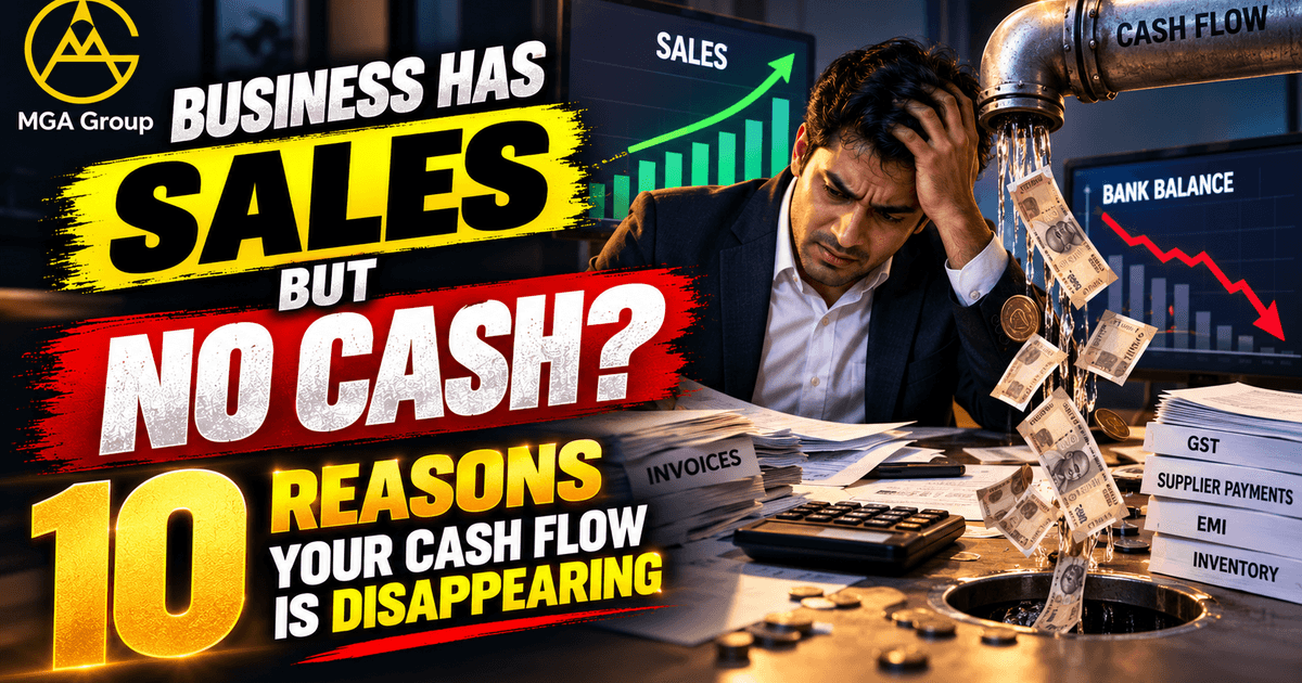 Business owner staring at a healthy sales chart next to an empty bank balance, asking where the cash from all those sales actually went